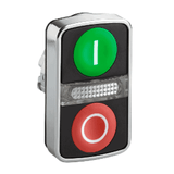 Harmony XB4, Illuminated Double-headed Push Button Head,metal, Ø22, 1 Green Flush Marked I + 1 Pilot Light + 1 Red Flush Marked O.
